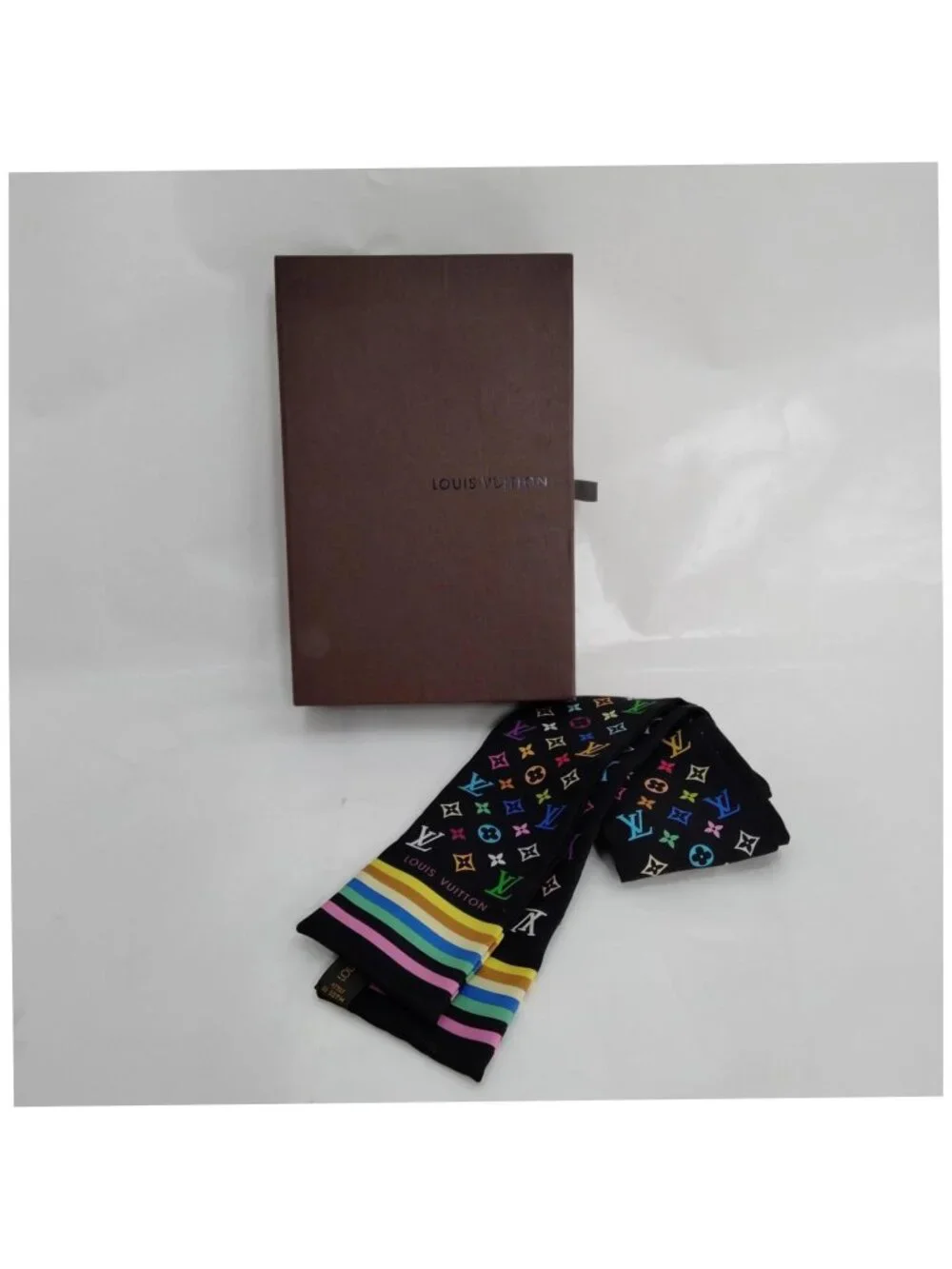 Authentic Louis Vuitton Multicolor Monogram Silk Bandeau Scarf